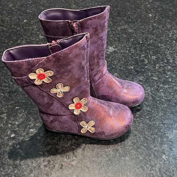 Floral Embellished Purple Boots - Picture 2 of 6